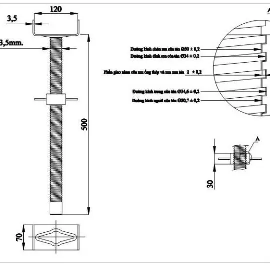 Cây Kích Bằng D34L=500, D38L=500